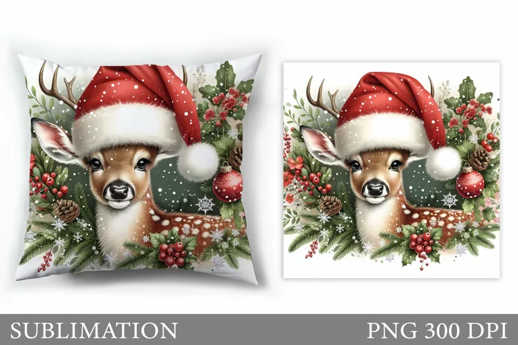 Christmas Deer Pillow Sublimation. Christmas Pillow Design