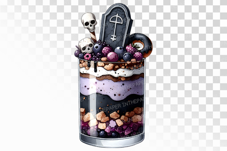 Gothic Grave Parfait Halloween Dessert PNG