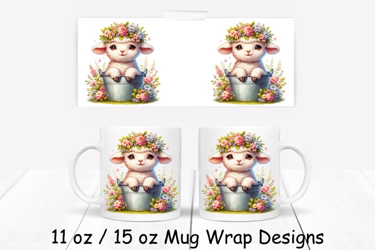 Baby Lamb Spring Mug Wrap| Sublimation PNG | 11oz 15oz