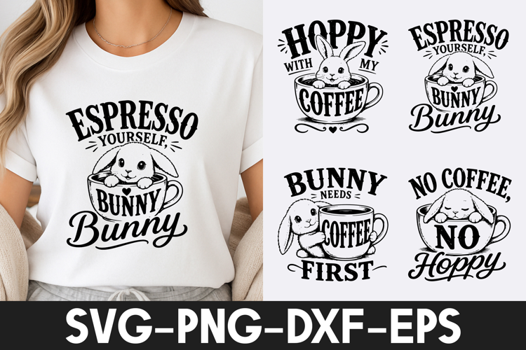 Bunny Coffee Lover Cute Design SVG PNG