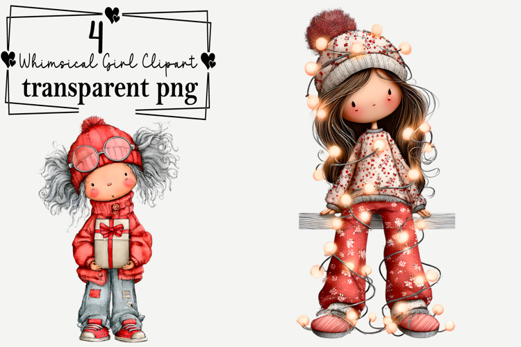 Whimsical Girl Clipart Watercolor PNG example image 1