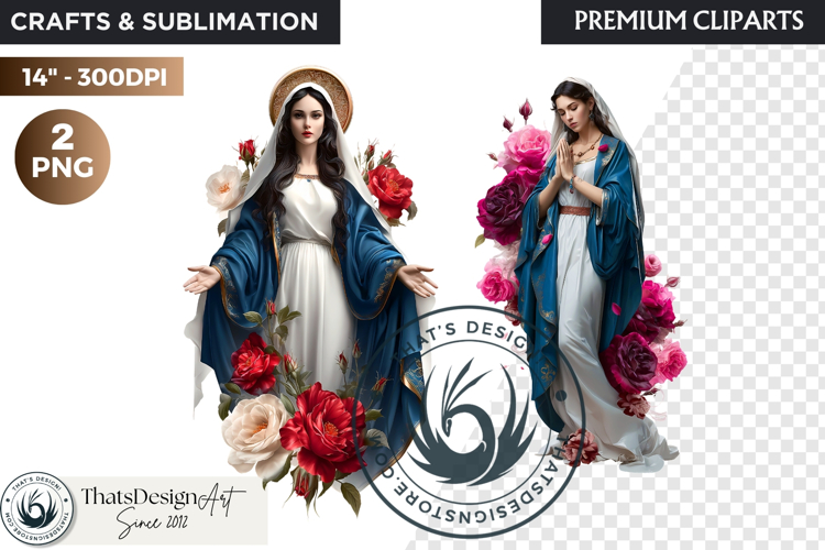 Floral Virgin Mary Clipart PNG, Mother with Jesus, bible