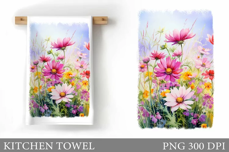 Wildflowers Kitchen Towel. Summer Kitchen Towel Sublimation