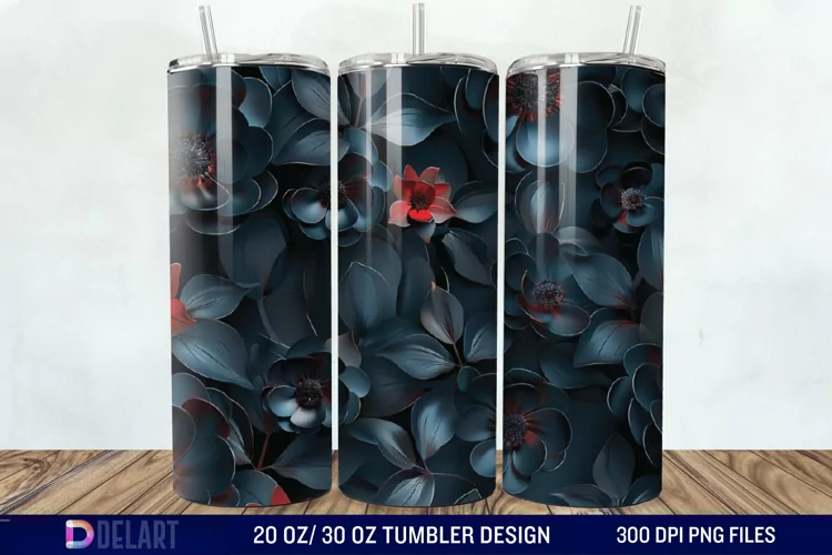 3d Dark floral Tumbler Wrap