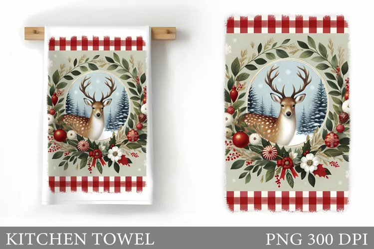 Christmas Deer Kitchen Towel. Christmas Kitchen Towel Design