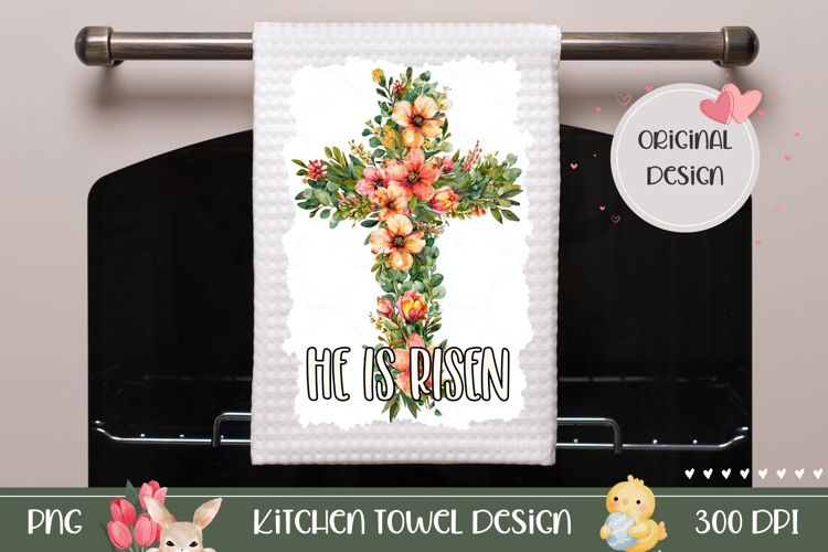 Spring Flowers Towel PNG, Christian Floral Cross Towel Print