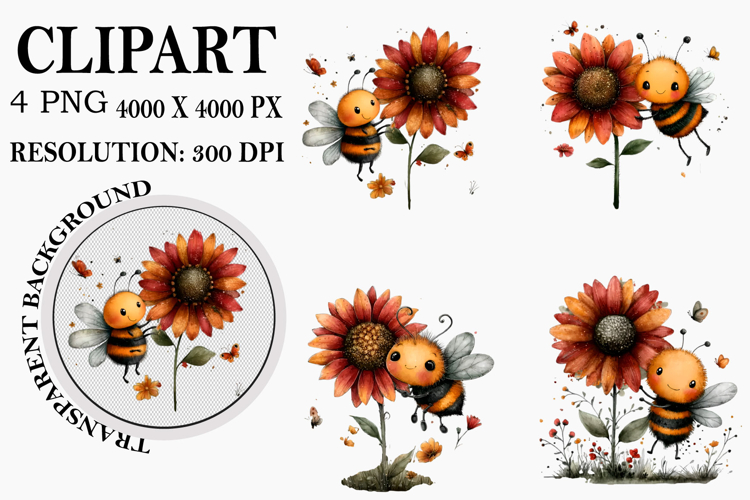 Whimsical Sunflower Animals Clipart Watercolor PNG
