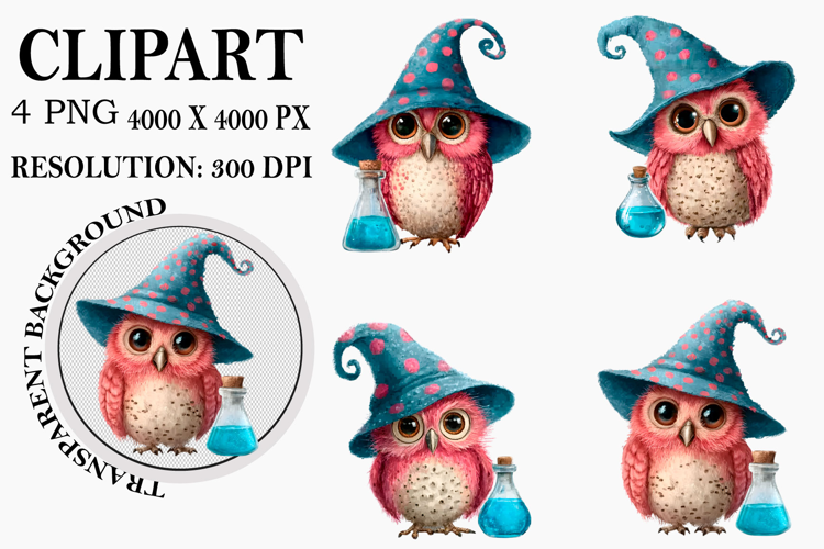 Whimsical Halloween Owl Clipart Watercolor PNG