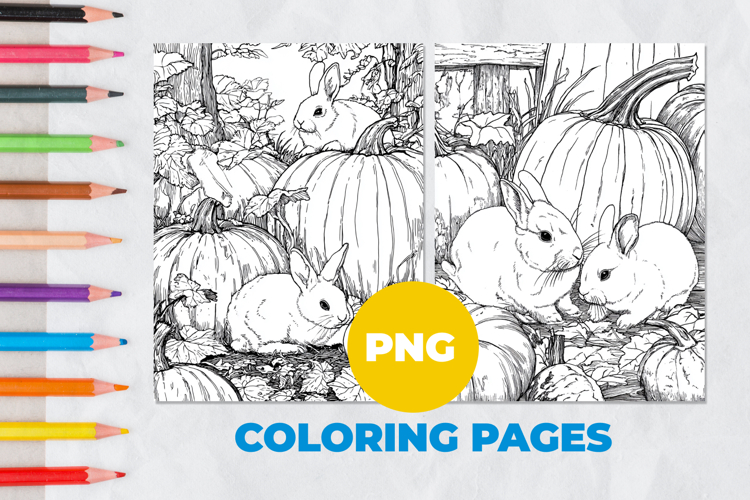 Rabbits with pumpkins Coloring Pages | Coloring book