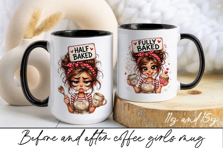 Before and After Coffee Girl Mug Wrap Sublimation
