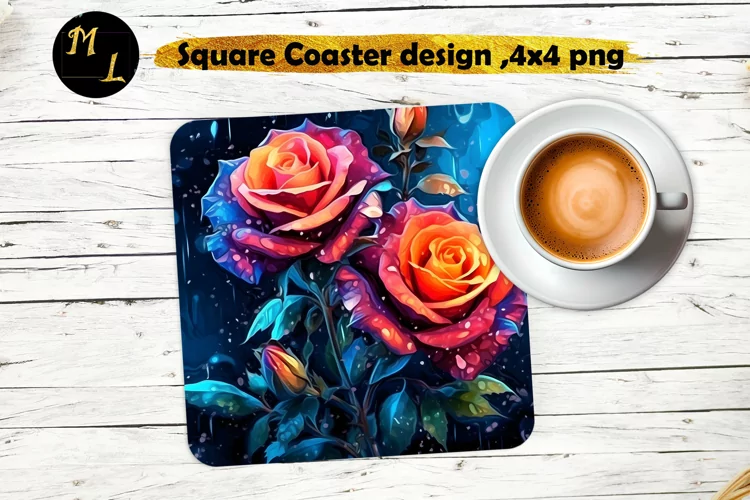 Flowers Coaster sublimation, Roses Square Coaster design