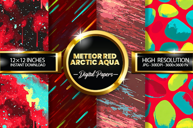 Meteor Red Arctic Aqua Digital Papers - 04 variation