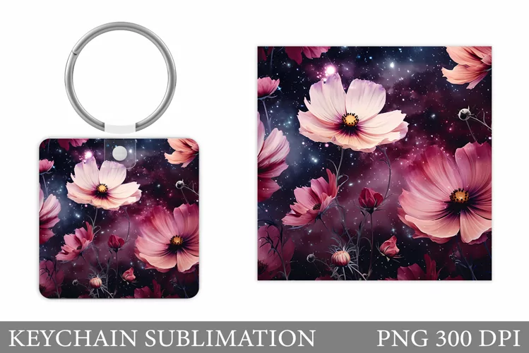 Floral Keychain Sublimation. Flowers Square Keychain Design