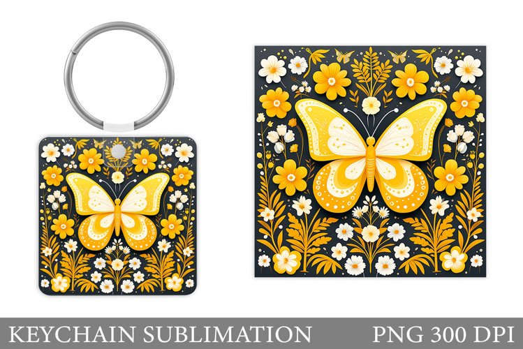 Flowers Keychain Design. Butterfly Keychain Sublimation example image 1