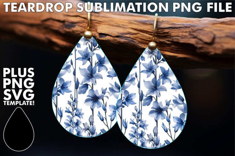 Sublimation-Ready Teardrop Earring with Flower Design