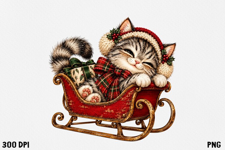 Cute Christmas Cat Clipart PNG | Whimsical Holiday Kitty example image 1