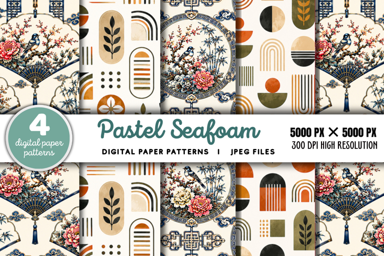 Pastel Seafoam Teal Blush Digital Paper JPG