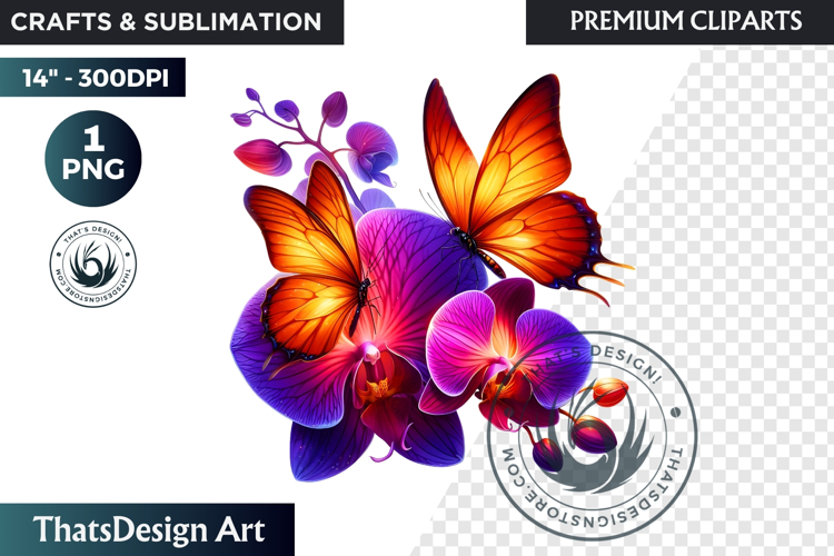Tropical Butterfly & Flower Clipart: Vibrant floral PNG
