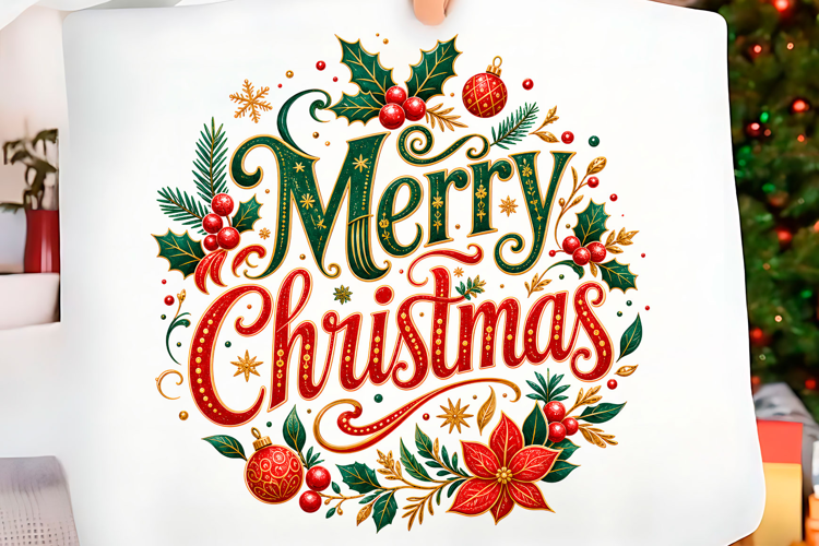 Merry Christmas Poinsettia Holly PNG Christmas T-shirt Png