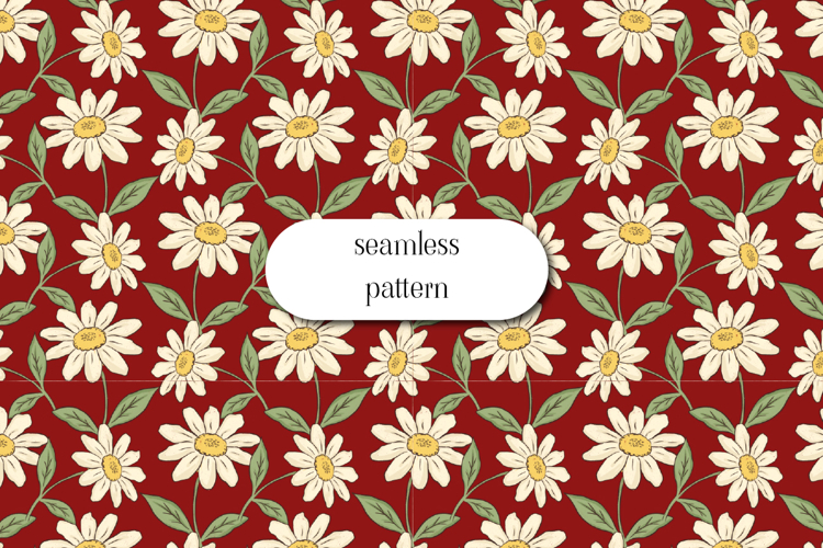 Daisy Seamless Pattern, Vintage Floral Cottagecore JPG