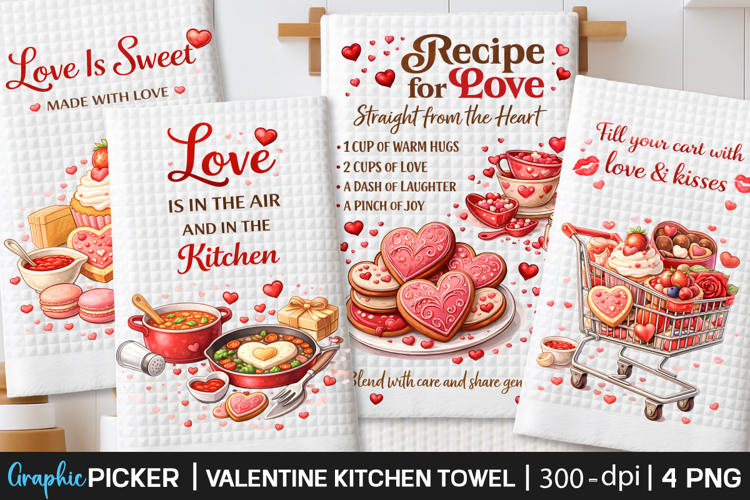 Valentine Kitchen Towel PNG, Valentine day Sublimation, Love