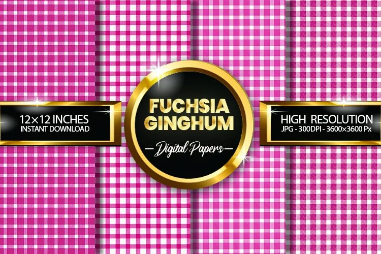 Fuchsia Gingham Digital Papers - 04 Variations