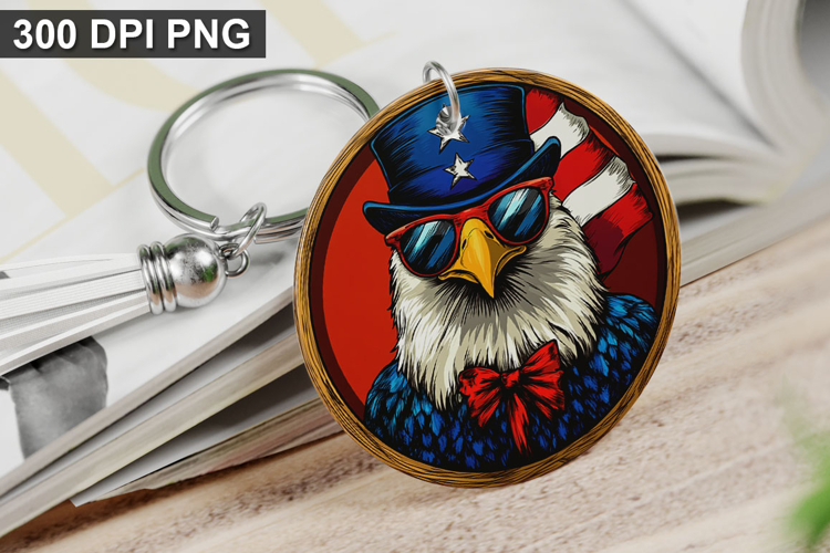4Th Of July Eagle Keychain Sublimation - Round Keychain PNG