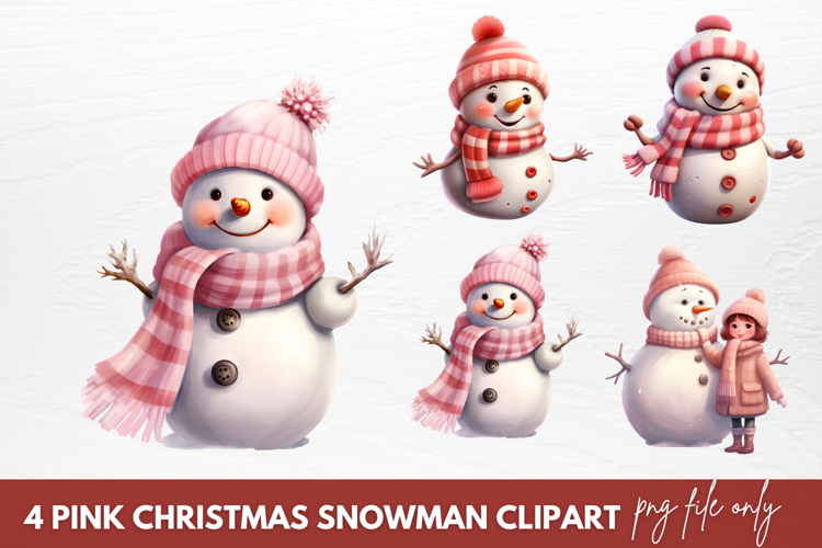 Pink Christmas Snowman Clipart Sublimation