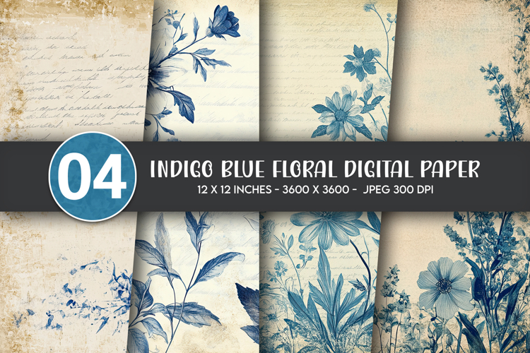 Indigo Blue Floral Digital Paper example image 1