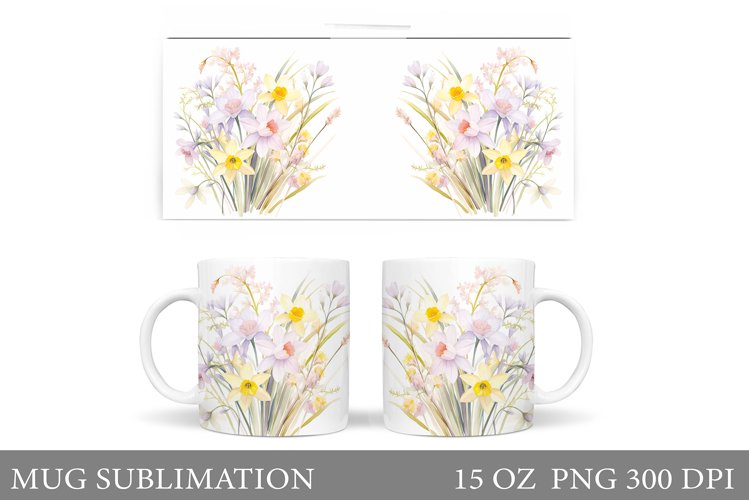 Flowers Mug Sublimation. Spring Flowers Mug Design example image 1