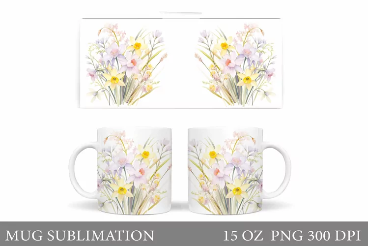 Flowers Mug Sublimation. Spring Flowers Mug Design