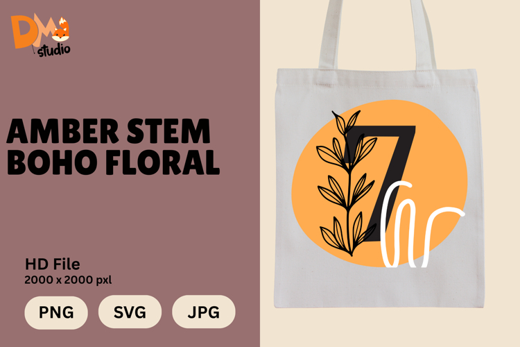 Amber Stem Boho Floral Monogram