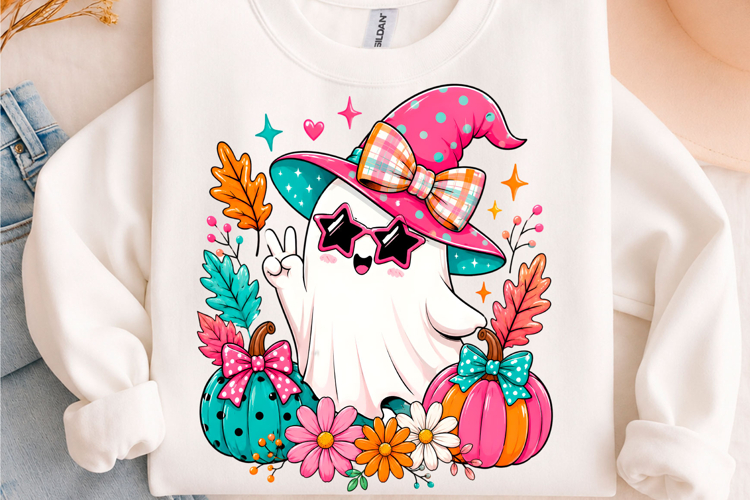 Preppy Witch Ghost Pumpkin Halloween PNG