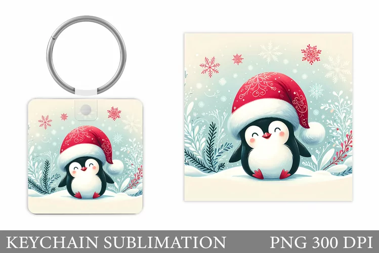 Christmas Penguin Keychain. Christmas Keychain Design