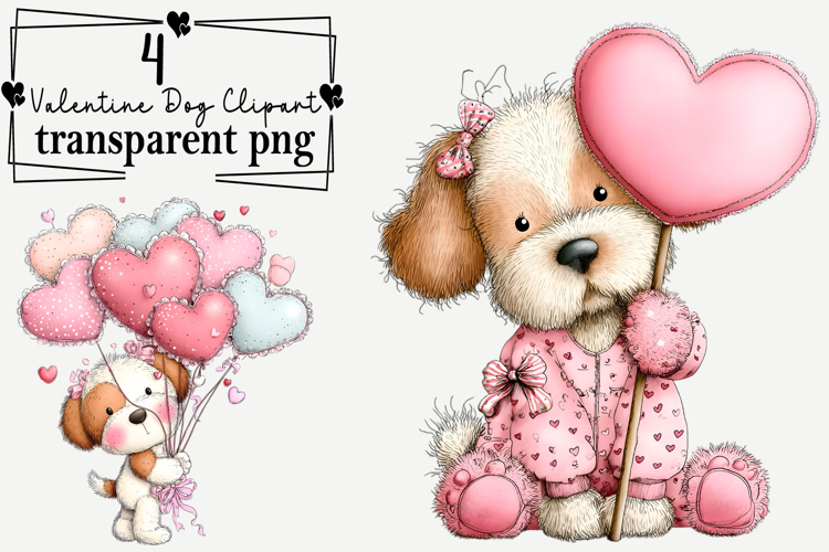 Valentine's Day Dog Clipart Watercolor PNG example image 1