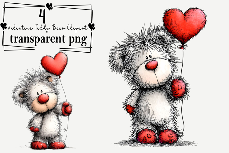 Valentine Teddy Bear Clipart Watercolor PNG example image 1