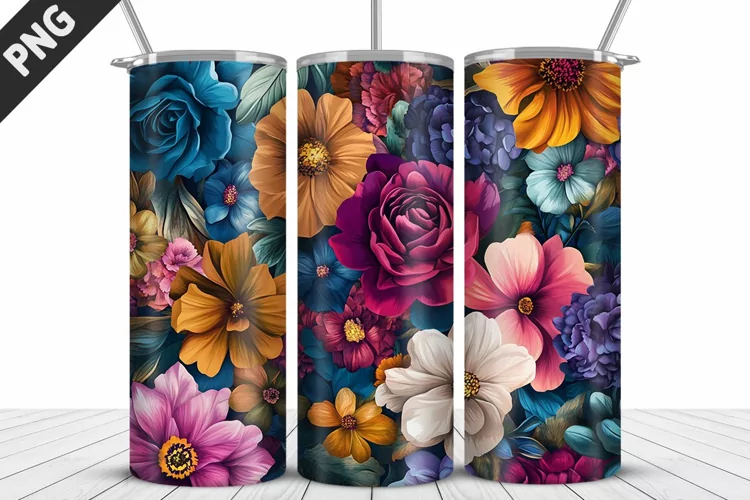 3D Prettiest Flowers Tumbler Wrap | Sublimation Design