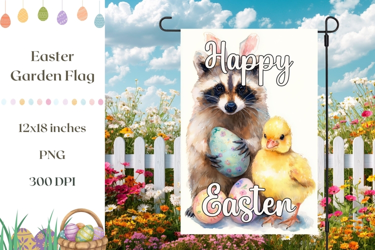 Cute Easter Raccoon Garden Flag, Easter Chick Garden Flag