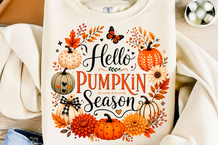 Hello Pumpkin Season Autumn Floral PNG