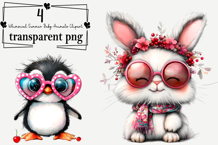 Whimsical Summer Baby Animals Clipart Watercolor PNG