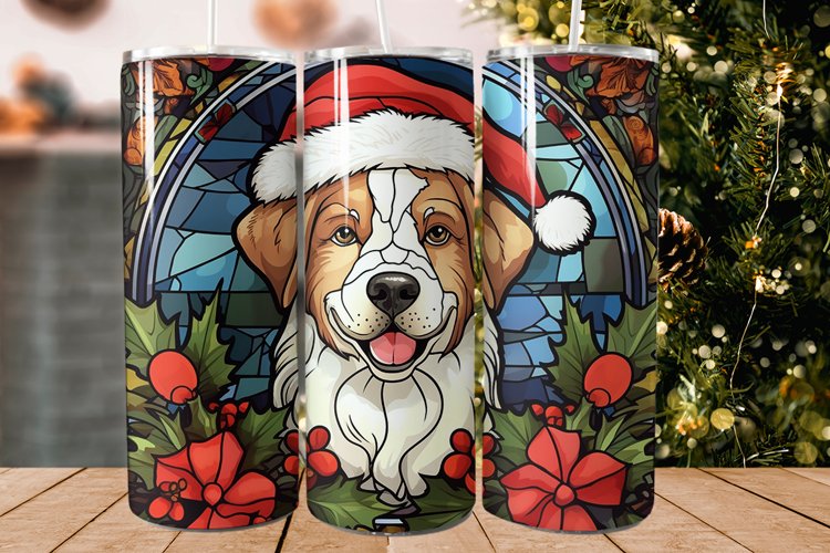Christmas Dog Tumbler Designs - Stained Glass Tumbler