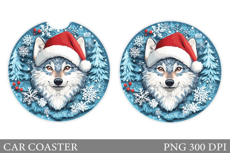 Wolf Car Coaster Sublimation. Christmas Car Coaster Design example image 1