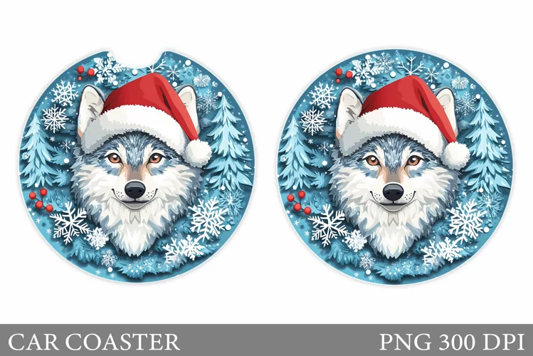 Wolf Car Coaster Sublimation. Christmas Car Coaster Design
