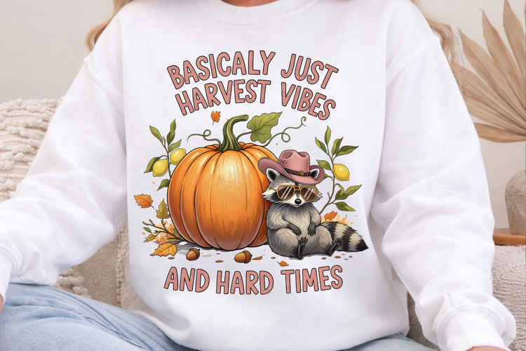 Harvest Vibes PNG, Western Cowgirl Raccoon Sublimation