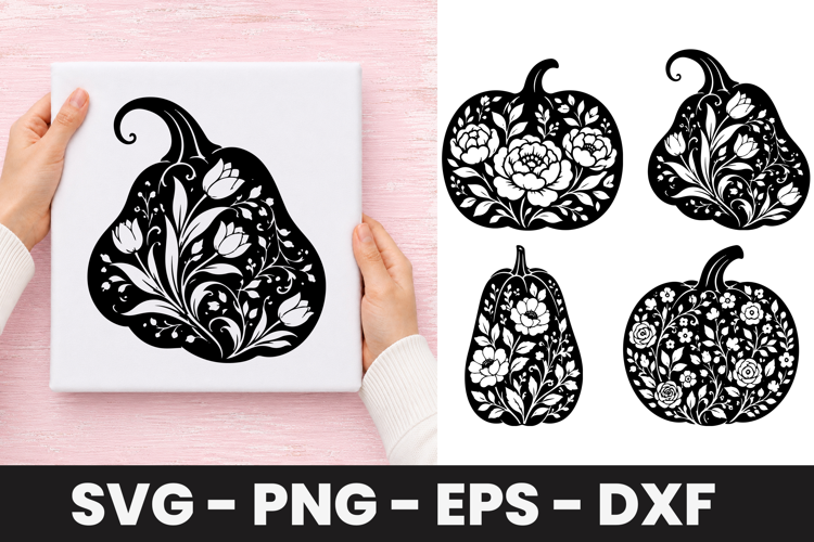 Floral Harvest Pumpkin SVG PNG