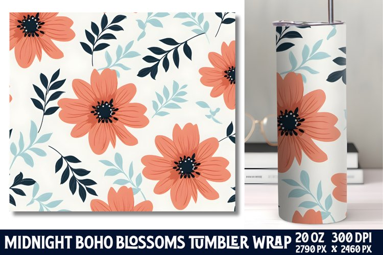 Midnight Flower Tumbler Wrap Sublimation example image 1
