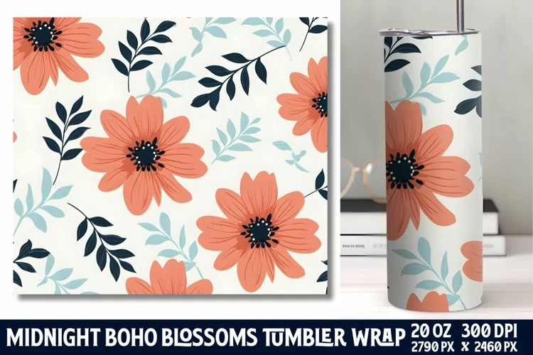 Midnight Flower Tumbler Wrap Sublimation
