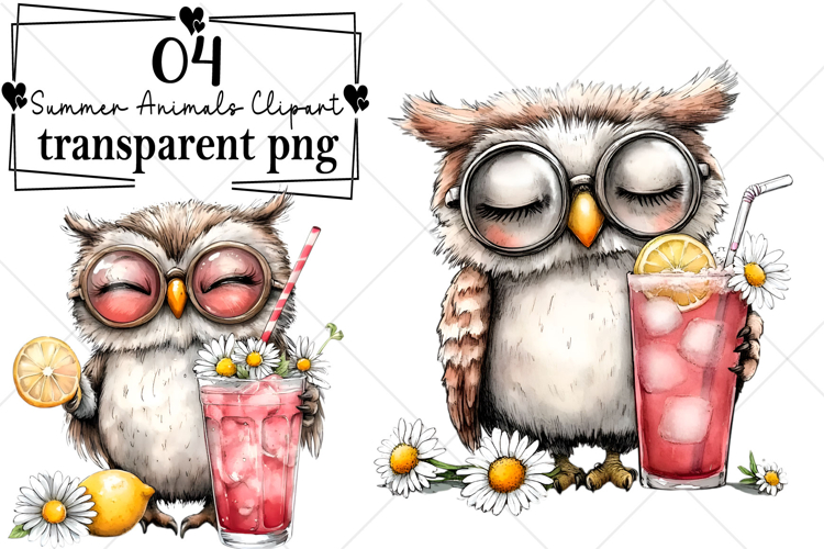 Whimsical Summer Animals Clipart Watercolor PNG example image 1