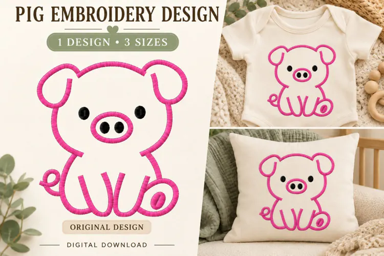 Cute Baby Pig Embroidery Design