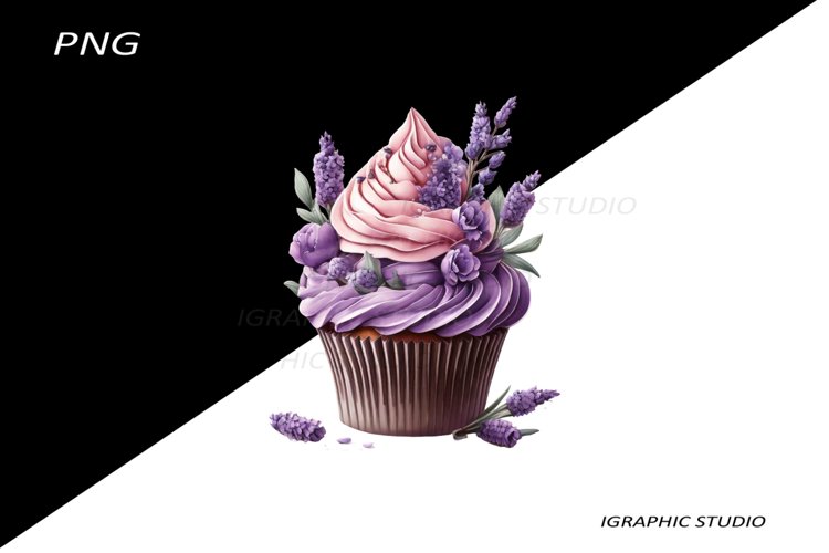 Lavender Cupcake Clipart, Floral Cupcake Clipart